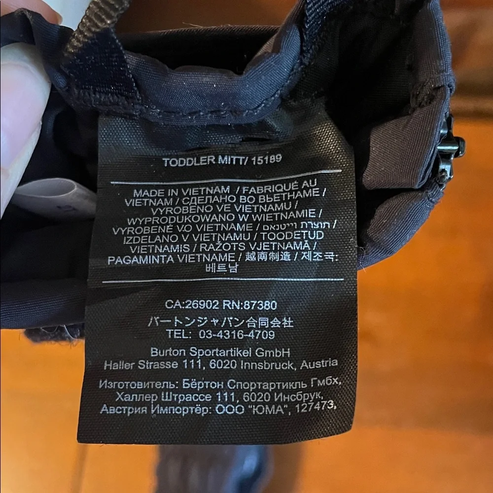 Burton Kids Black Mittens with Wrist Strap